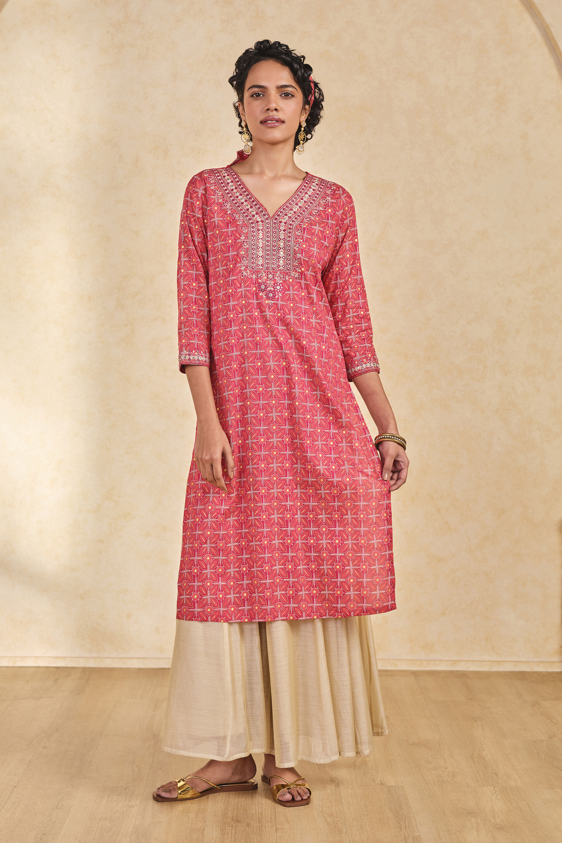 Red Mirror-Work Kurta, Red, image 2